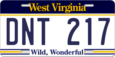 WV license plate DNT217