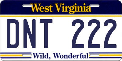 WV license plate DNT222