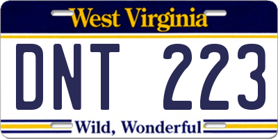 WV license plate DNT223