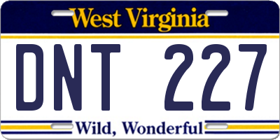 WV license plate DNT227