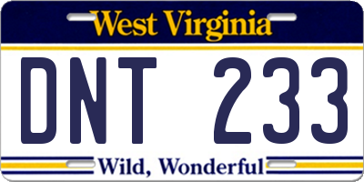 WV license plate DNT233