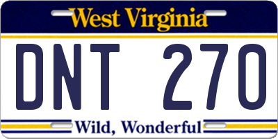 WV license plate DNT270