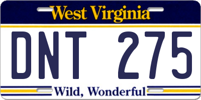 WV license plate DNT275