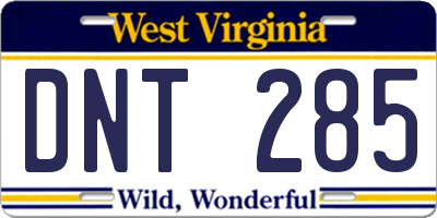 WV license plate DNT285