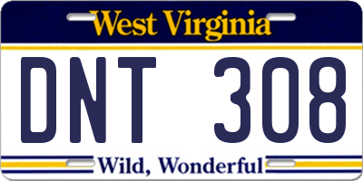 WV license plate DNT308