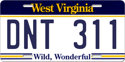 WV license plate DNT311