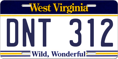 WV license plate DNT312