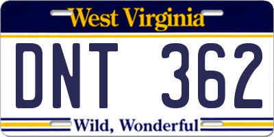 WV license plate DNT362