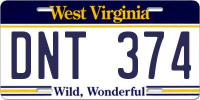 WV license plate DNT374
