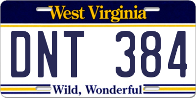 WV license plate DNT384