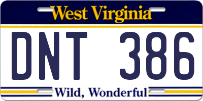 WV license plate DNT386