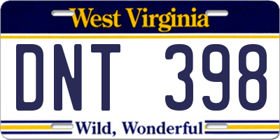 WV license plate DNT398