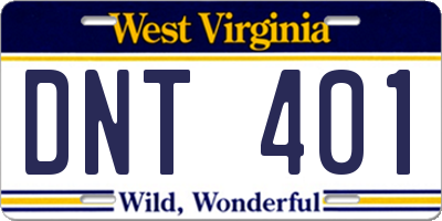 WV license plate DNT401