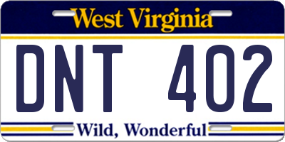 WV license plate DNT402