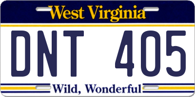 WV license plate DNT405