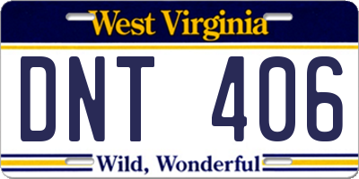 WV license plate DNT406
