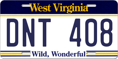 WV license plate DNT408