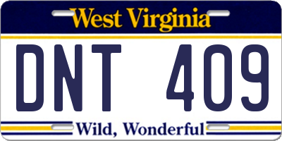 WV license plate DNT409