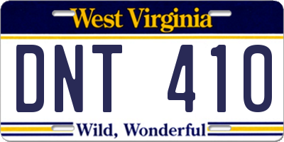 WV license plate DNT410