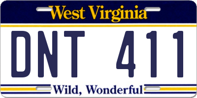 WV license plate DNT411