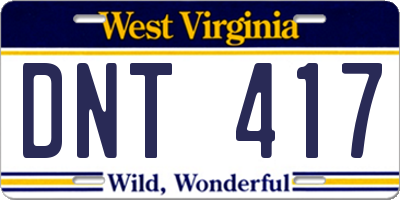 WV license plate DNT417