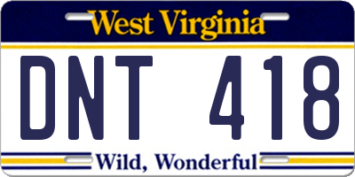 WV license plate DNT418