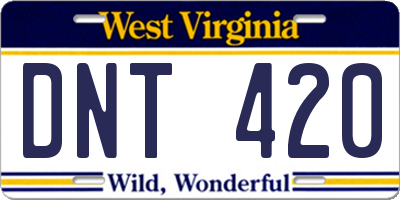 WV license plate DNT420