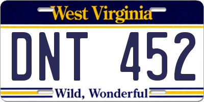 WV license plate DNT452