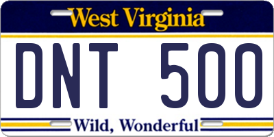 WV license plate DNT500