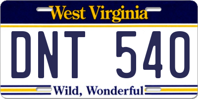 WV license plate DNT540