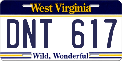 WV license plate DNT617