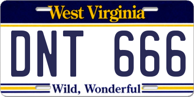 WV license plate DNT666