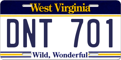 WV license plate DNT701