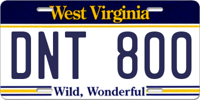 WV license plate DNT800