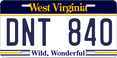 WV license plate DNT840