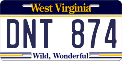 WV license plate DNT874
