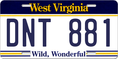 WV license plate DNT881