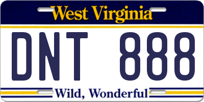 WV license plate DNT888