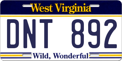 WV license plate DNT892
