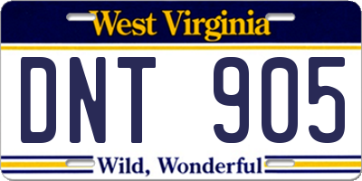 WV license plate DNT905