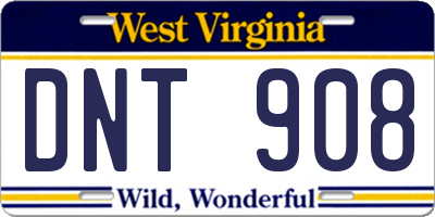 WV license plate DNT908