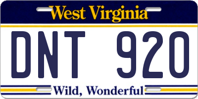 WV license plate DNT920