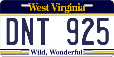 WV license plate DNT925
