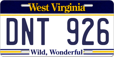 WV license plate DNT926