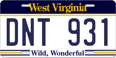 WV license plate DNT931