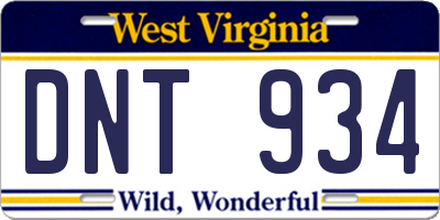 WV license plate DNT934