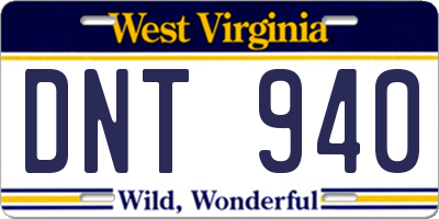 WV license plate DNT940