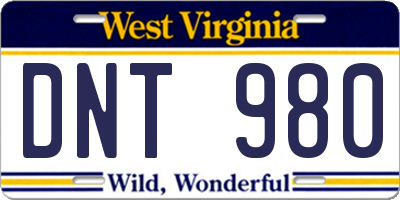 WV license plate DNT980