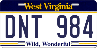 WV license plate DNT984