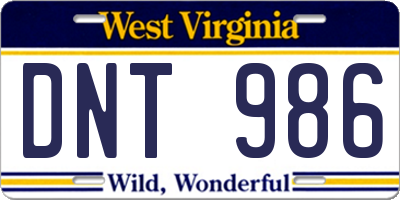 WV license plate DNT986